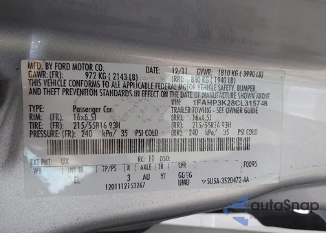 2012 Ford Focus Se из США, поврежденный, VIN 1FAHP3K28CL315748